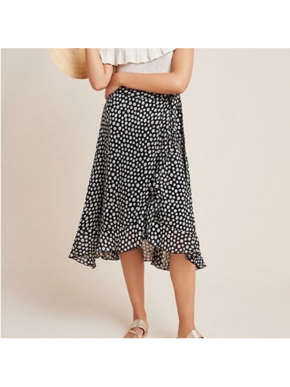MAEVE SYBIL Faux Wrap Skirt SIZE MEDIUM *Fabric FLAW* Button Pattern